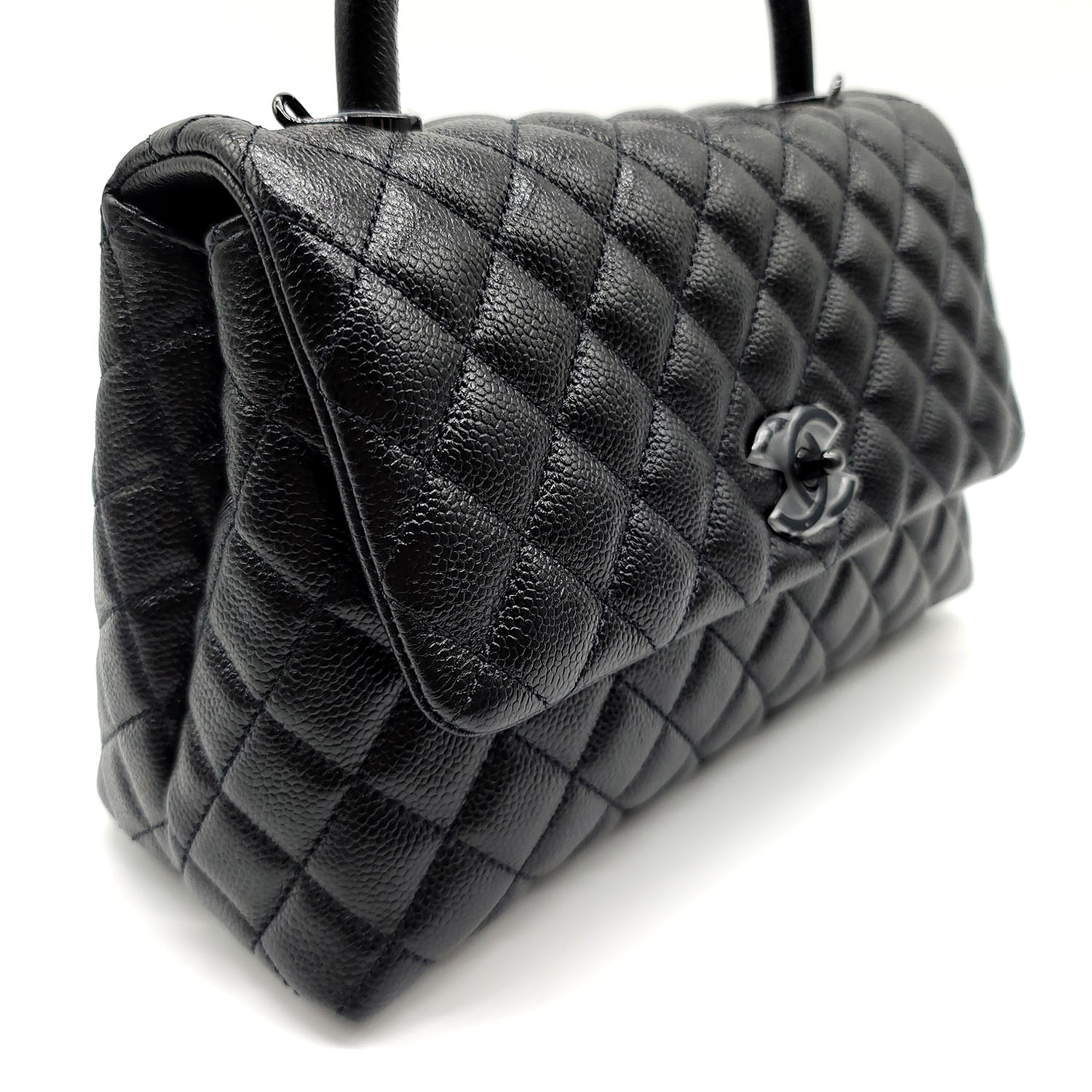 Chanel Medium Coco Handle Flap Bag Black Quilted Caviar/Black Hardware