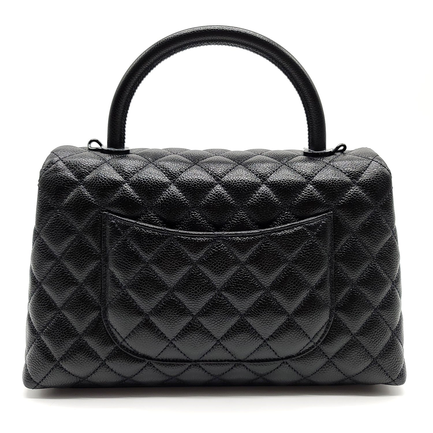 Chanel Medium Coco Handle Flap Bag Black Quilted Caviar/Black Hardware