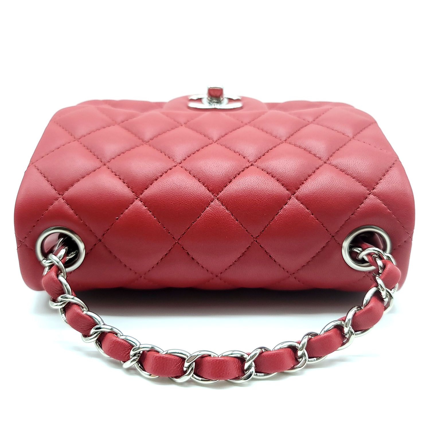 Red Woven Leather Square Flap Mini
