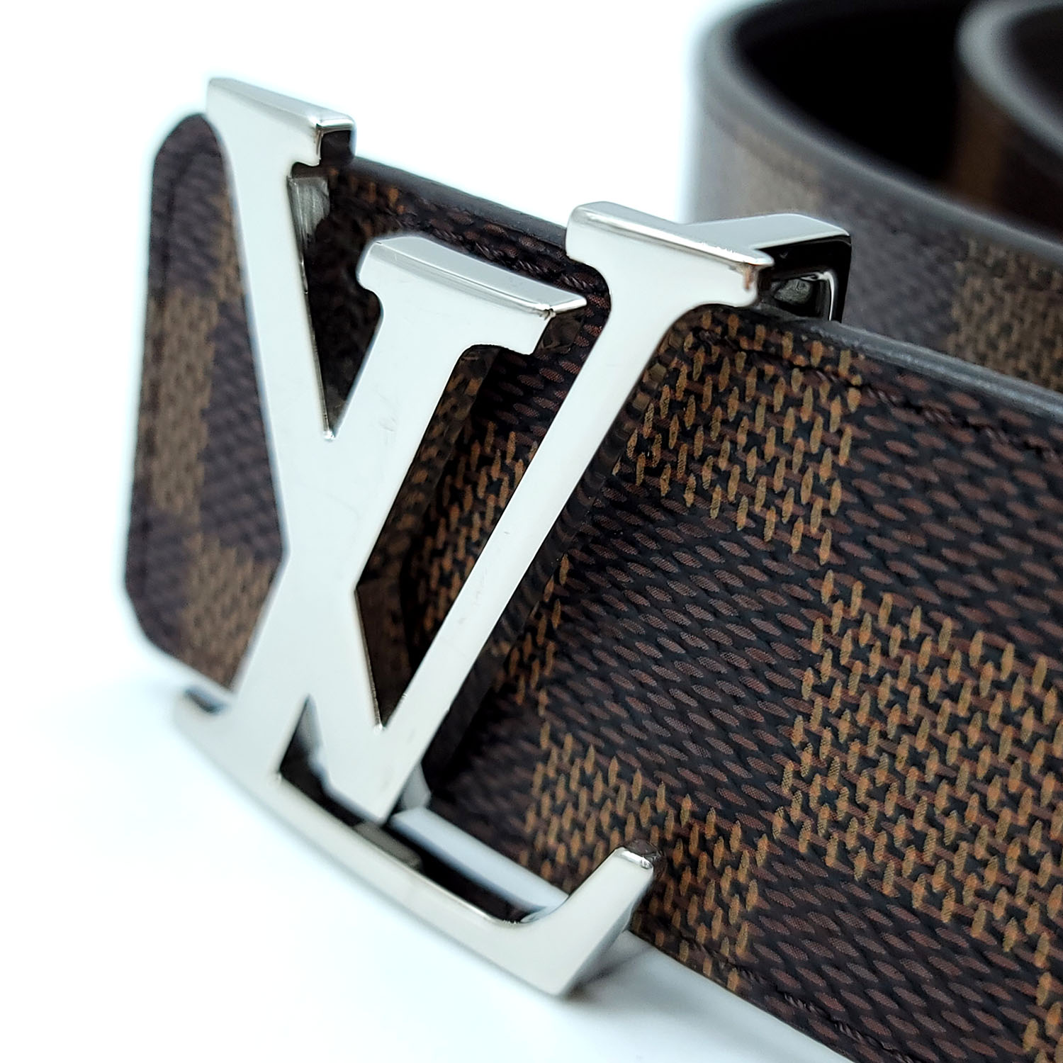 Louis Vuitton LV Initiales Silver Buckle Reversible Belt Damier