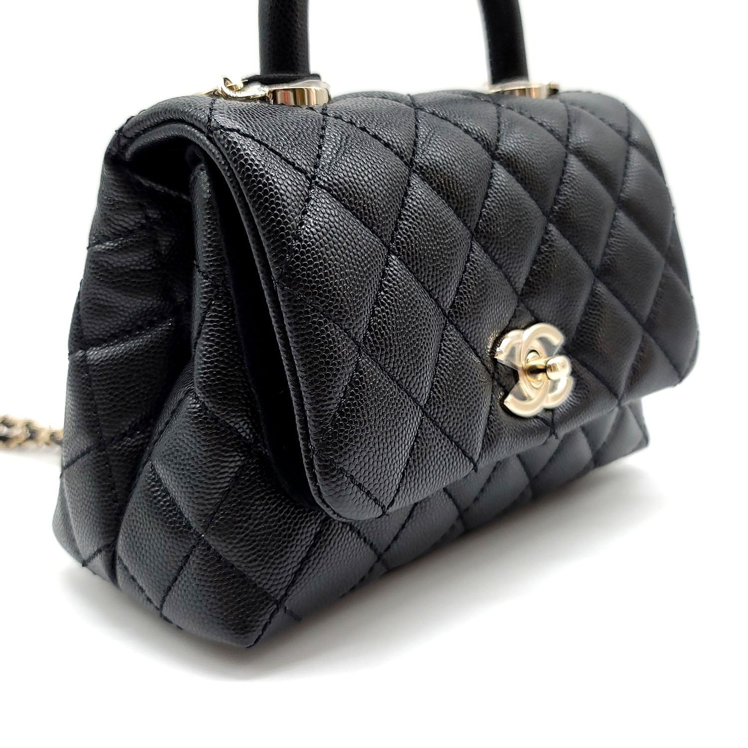 Chanel Mini Coco Handle Flap Bag Black Quilted Caviar