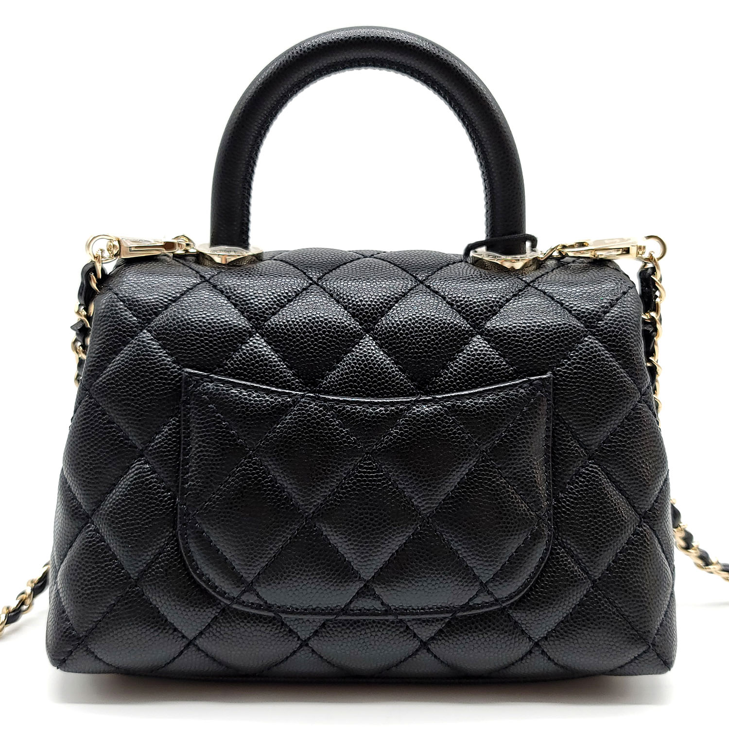 Chanel Mini Coco Handle Flap Bag Black Quilted Caviar