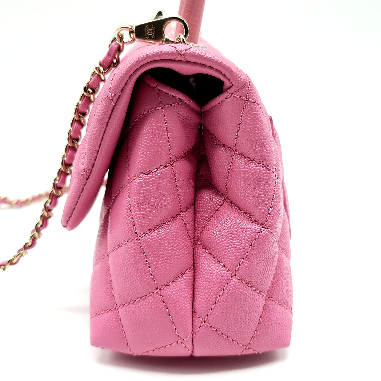 Chanel Small Coco Handle Flap Bag Pink Quilted Caviar