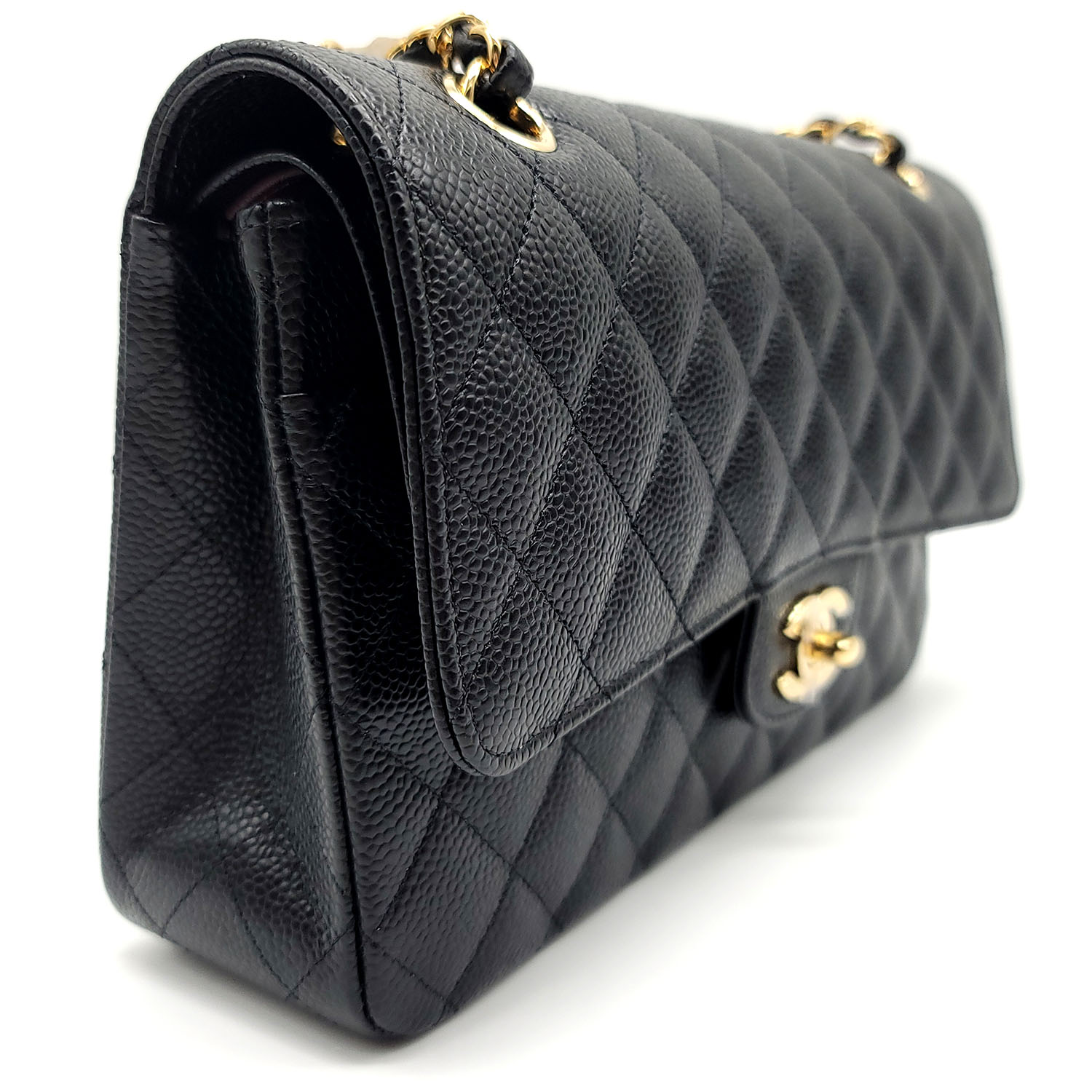CHANEL Classic Double Flap Caviar Leather Shoulder Bag Black