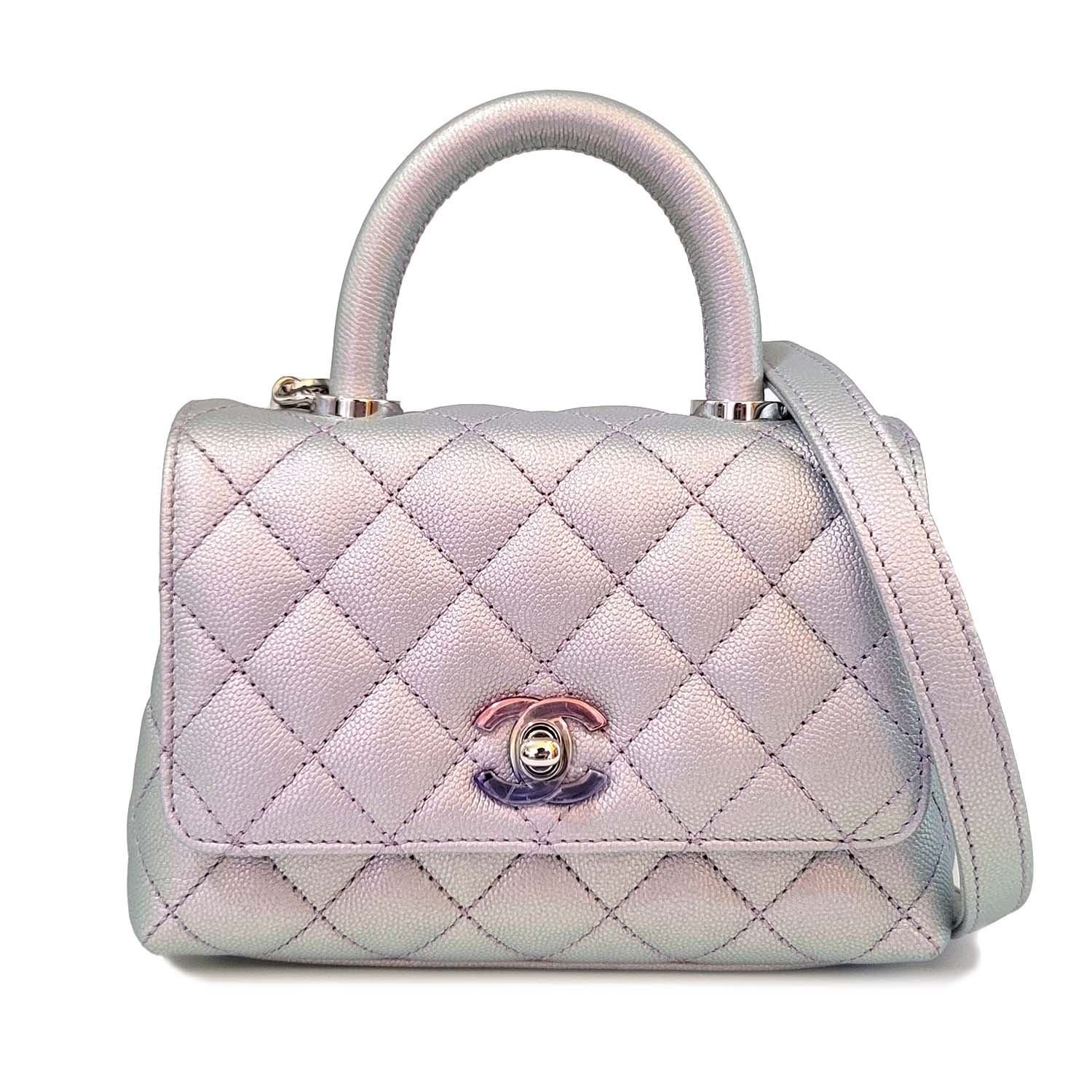 Chanel Extra Mini Coco Handle Flap Bag Purple Iridescent Caviar