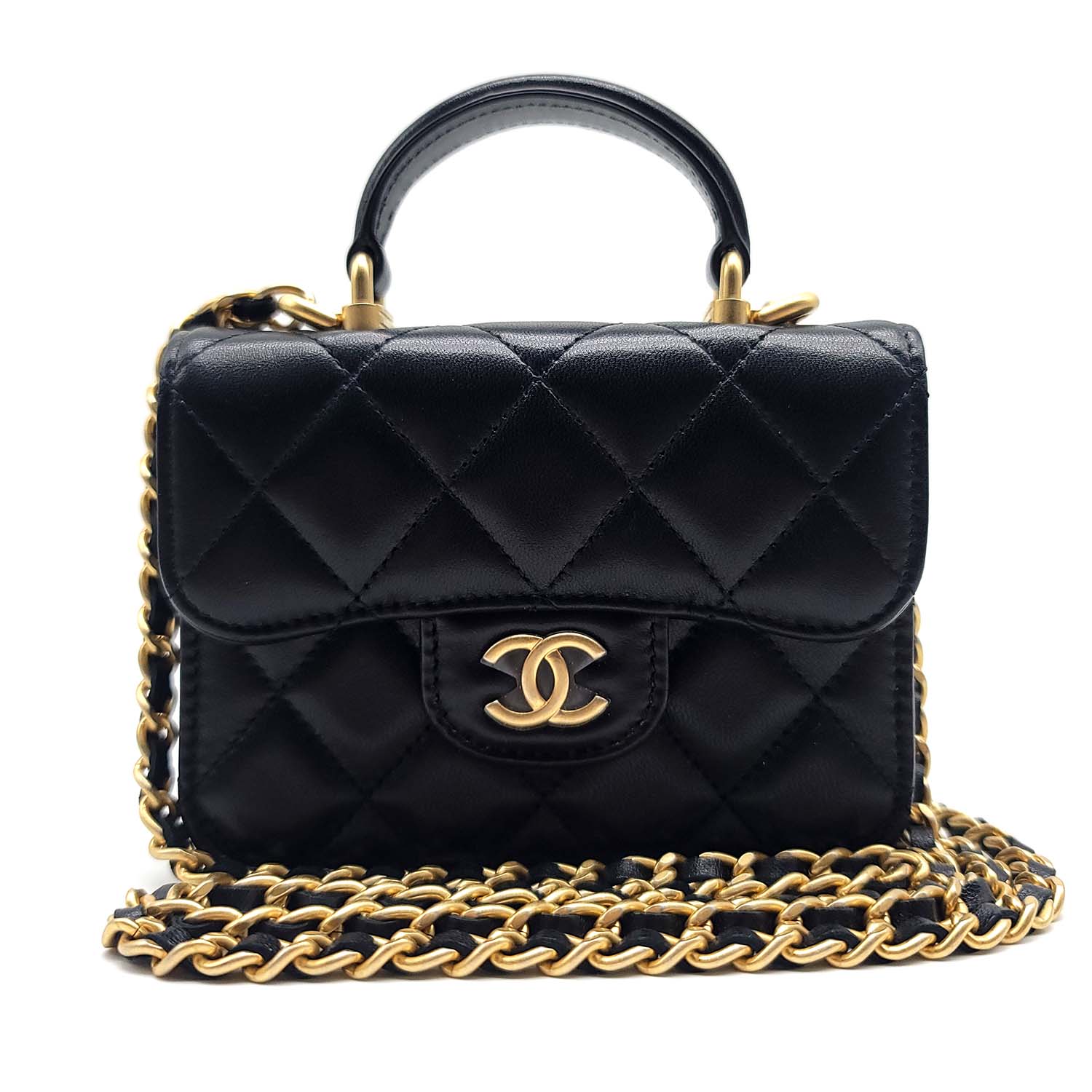 Chanel Flap Coin Purse With Chain Black Quilted Lambskin