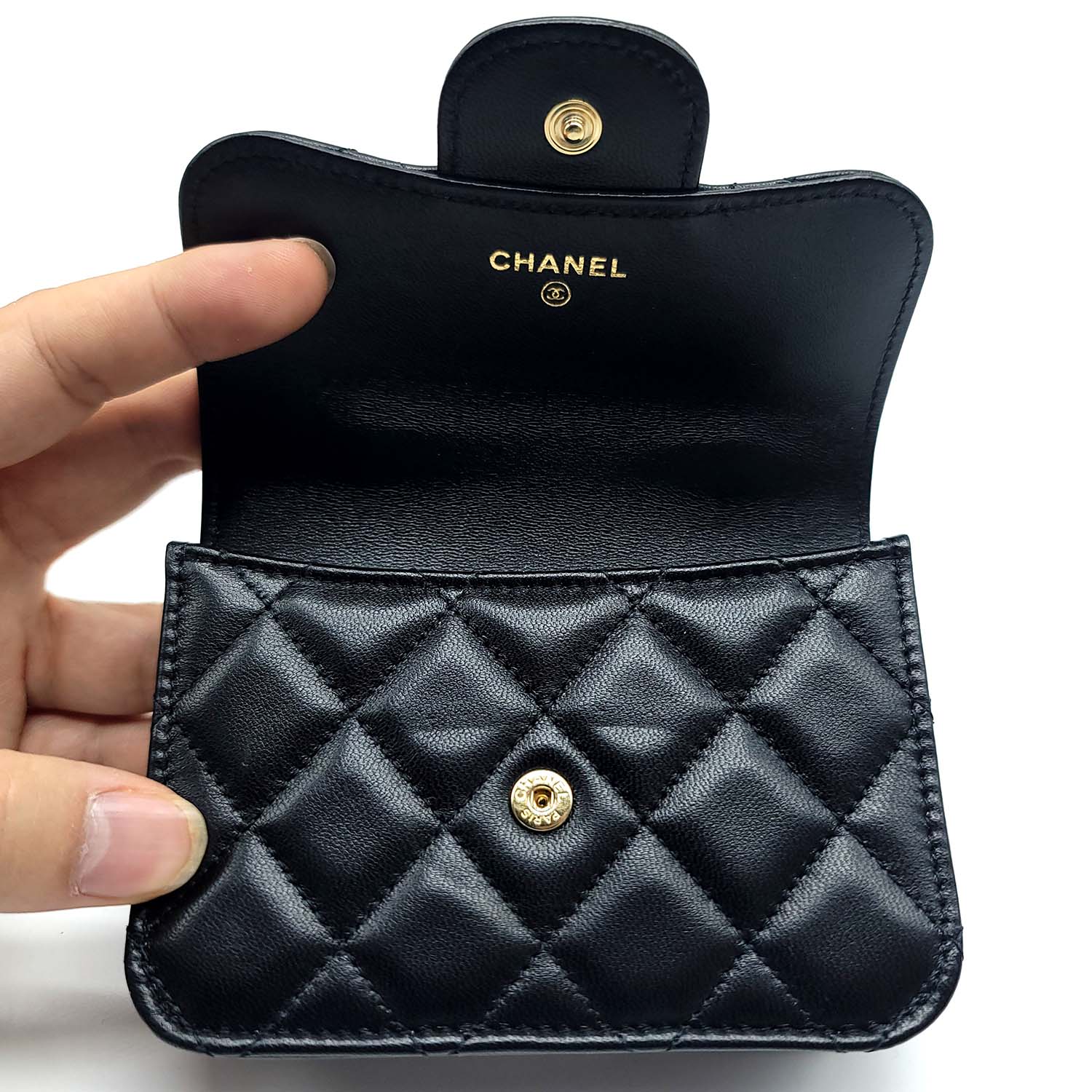 CHANEL Lambskin Quilted Zip Coin Purse Black 373706