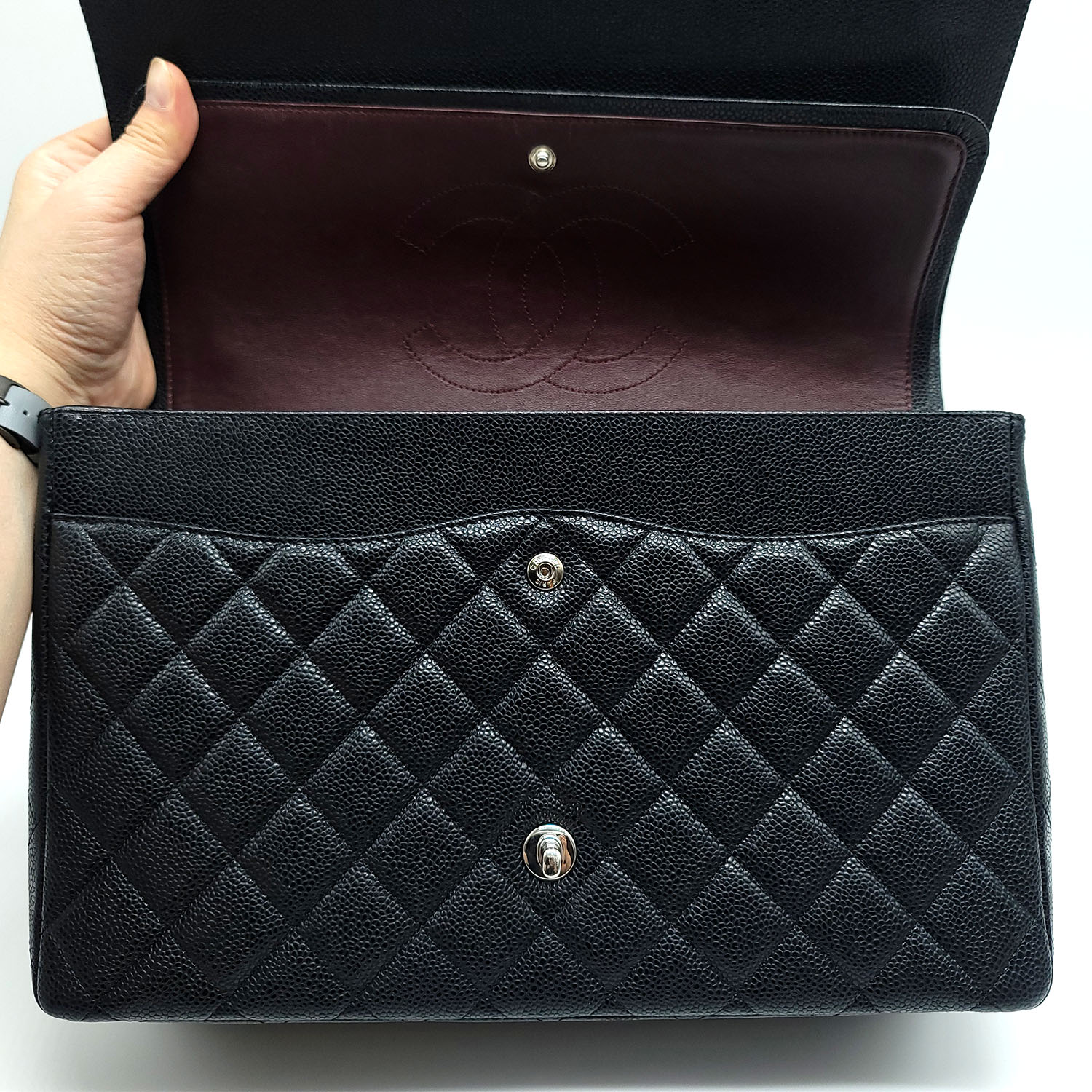 Chanel Maxi Classic Double Flap Bag Black Quilted Caviar
