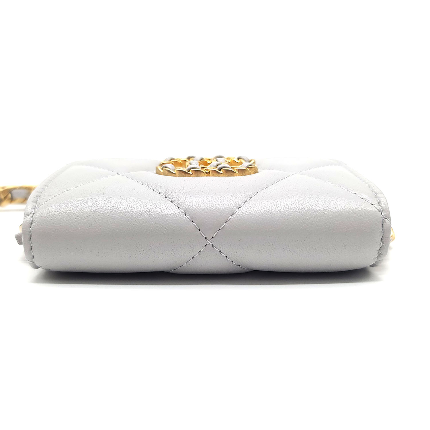 Chanel 19 Zip Coin Purse Quilted Goatskin Silver 79385129