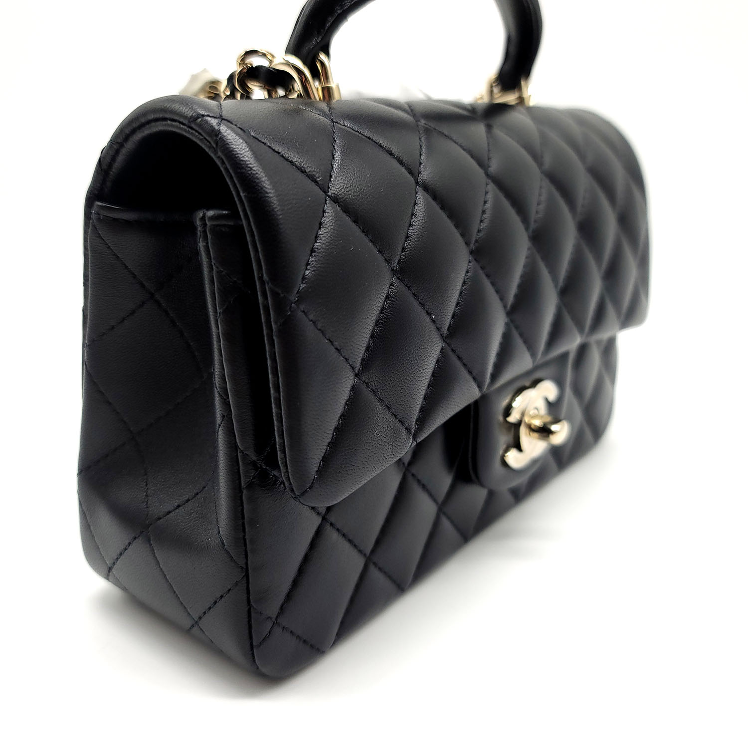 Chanel Mini Flap Bag With Top Handle Black Quilted Lambskin