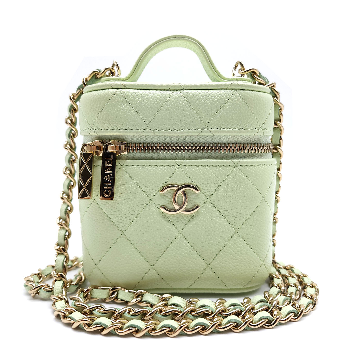 Chanel Small Vanity With Chain Green Quilted Caviar